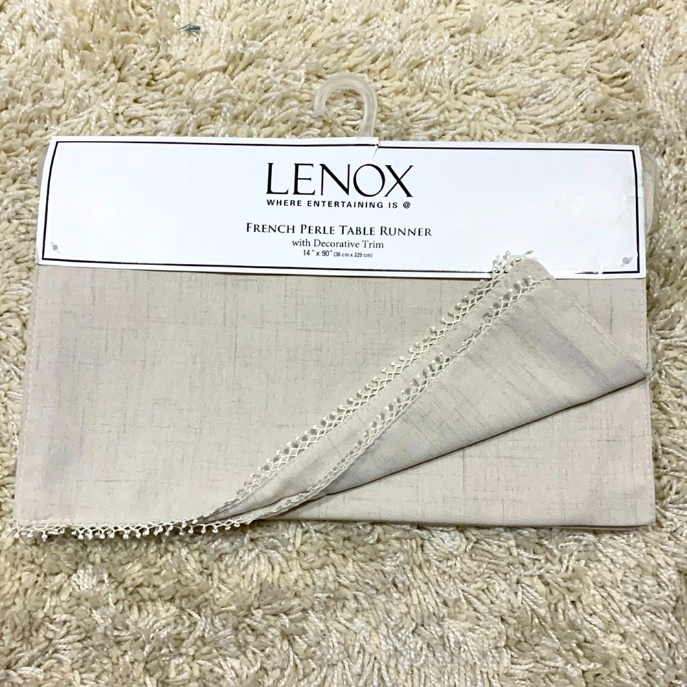 Lenox French Perle Table Runner with Decorative Trim